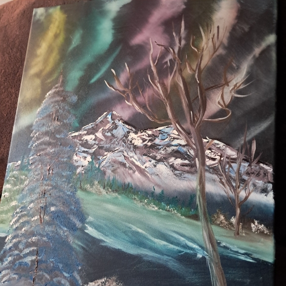 Hand Painted Canvas Oil Paint  Snowy Bold Northern Light - Picture 4 of 6